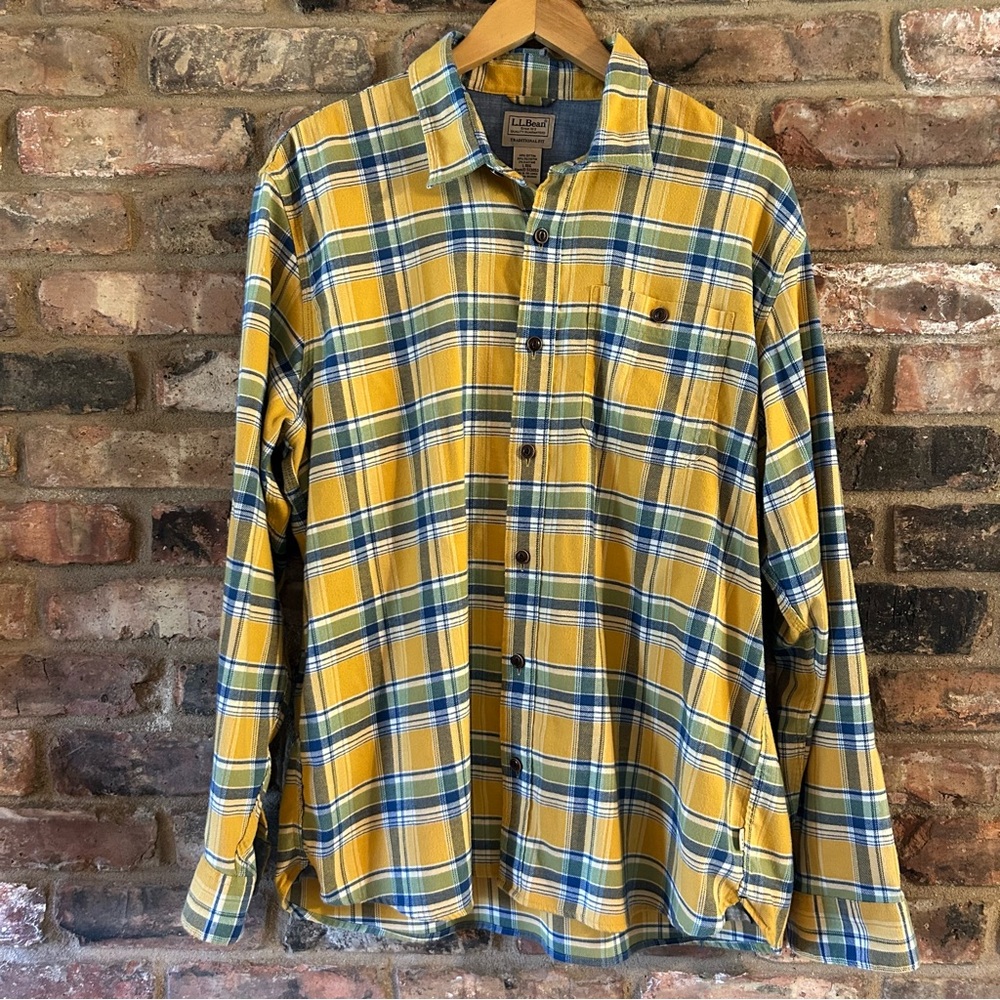 L.L. Bean Yellow and Blue Plaid Casual Shirt